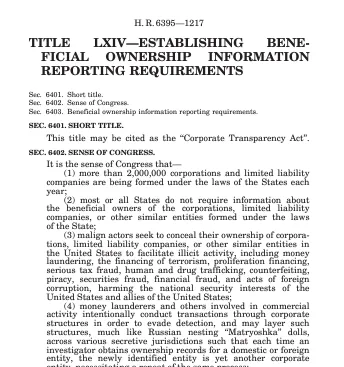 Corporate Transparency Act Corporate Transparency Act
