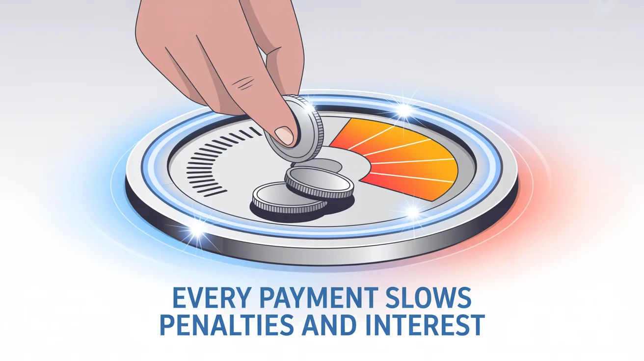 Coins dropping into a meter to pause penalties and interest growth